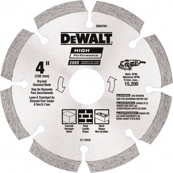 DeWALT - 4-1/2" Diam, 5/8 & 7/8" Arbor Hole Diam, Wet & Dry Cut Saw Blade - Diamond Matrix, Standard Round Arbor - Caliber Tooling