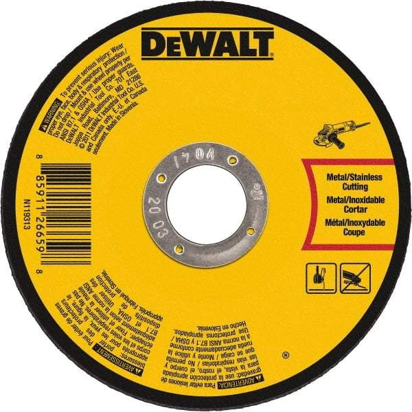 DeWALT - 7" 60 Grit Aluminum Oxide Cutoff Wheel - 0.045" Thick, 7/8" Arbor, 8,700 Max RPM, Use with Angle Grinders - Caliber Tooling