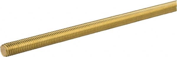 Made in USA - 3/8-24 UNF (Fine), 2' Long, Brass General Purpose Threaded Rod - Uncoated, Right Hand Thread - Caliber Tooling