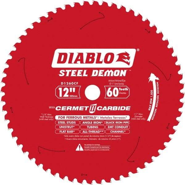 Freud - 12" Blade Diam, 60 Teeth, Carbide-Tipped Cold Saw Blade - 1" Arbor Hole Diam, 0.071" Blade Thickness - Caliber Tooling