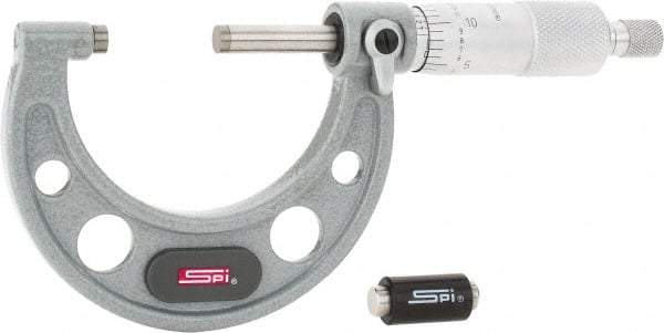 SPI - 1 to 2" Range, 0.0001" Graduation, Mechanical Outside Micrometer - Ratchet Stop Thimble, 1-1/2" Throat Depth, Accurate to 0.0002" - Caliber Tooling