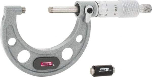 SPI - 25 to 50mm Range, 0.01mm Graduation, Mechanical Outside Micrometer - Ratchet Stop Thimble, 38mm Throat Depth, Accurate to 0.004mm - Caliber Tooling