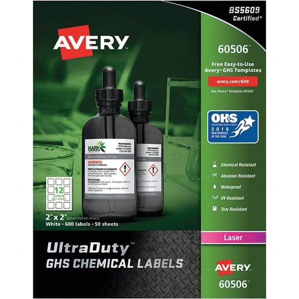 AVERY - 2" Long, White Paper Laboratory Label - For Laser Printers - Caliber Tooling