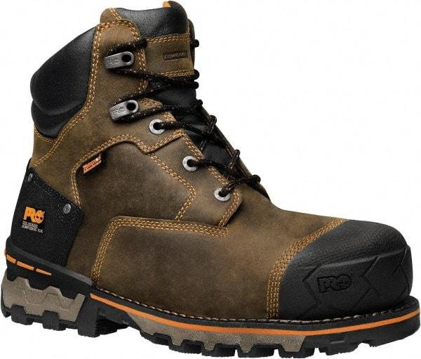 Timberland PRO - Men's Size 8 Wide Width Composite Work Boot - Brown, Leather, Rubber Upper, TPU Outsole, 6" High, Safety Toe, Waterproof - Caliber Tooling