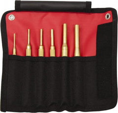 Mayhew - 12 Piece, 1/16 to 1/2", Pin Punch Set - Round Shank, Brass, Comes in Kit Bag - Caliber Tooling