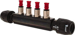 Transair - 7/8" ID, Plastic 4 Port 25mm Push-to-Connect Air Hose Manifold - 232 Max psi, 10-11/16" Long - Caliber Tooling