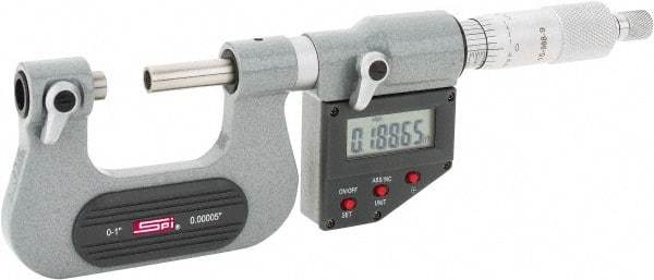 SPI - 0 to 25mm Range, Electronic Screw Thread Micrometer - Ratchet Stop Thimble, 0.00005" Graduation, 0.0001" Accuracy - Caliber Tooling