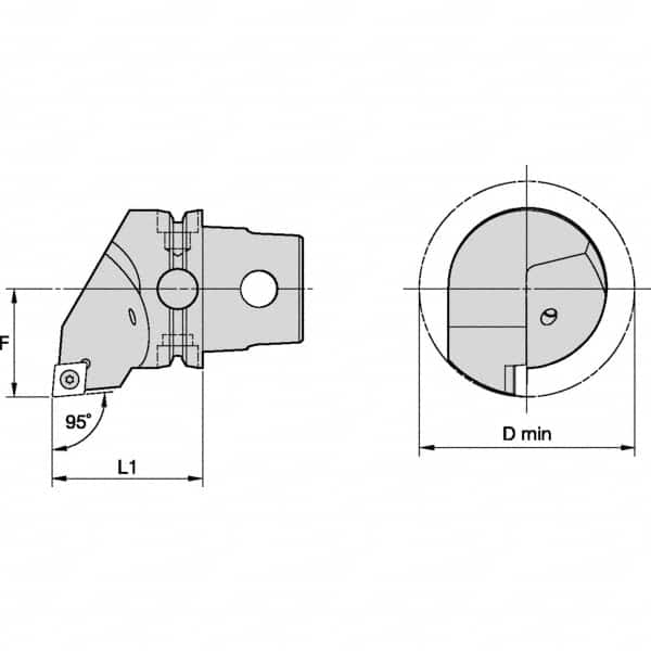 Kennametal - Right Hand Cut, Size KM50, CC.. Insert Compatiblity, Internal or External Modular Turning & Profiling Cutting Unit Head - 35mm Ctr to Cutting Edge, 50mm Head Length, Through Coolant, Series S-Clamping - Caliber Tooling