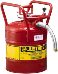 Justrite - 5 Gal Brass Type II DOT Safety Can - 17-1/2" High x 11-3/4" Diam, Red - Caliber Tooling