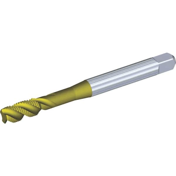 Kennametal - #10-24 UNC 3 Flute 2BX Modified Bottoming Spiral Flute Tap - Powdered Metal, TiCN/TiN Finish, 70mm OAL, Right Hand Flute, Right Hand Thread, Series T630 - Caliber Tooling