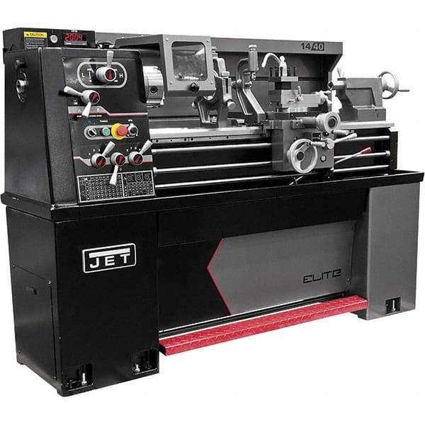 Jet - 13" Swing, 36" Between Centers, 230 Volt, Single Phase Engine Lathe - 5MT Taper, 2 hp, 40 to 2,000 RPM, 1-9/16" Bore Diam, 30" Deep x 60" High x 71" Long - Caliber Tooling