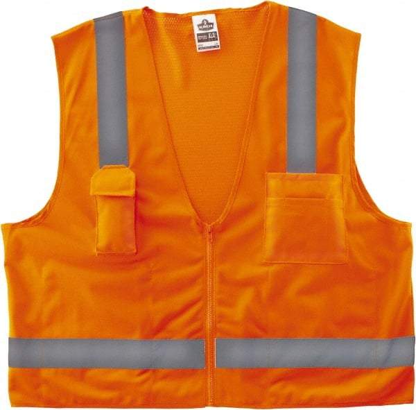 Ergodyne - Size 2X/3XL High Visibility Orange Mesh/Solid Surveyor's Vest - 52 to 58" Chest, ANSI/ISEA 107, Zipper Closure, 4 Pockets, Polyester - Caliber Tooling