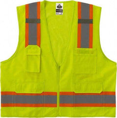 Ergodyne - Size 2X/3XL High Visibility Lime Mesh/Solid Surveyor's Vest - 52 to 58" Chest, ANSI/ISEA 107, Zipper Closure, 6 Pockets, Polyester - Caliber Tooling