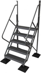 TRI-ARC - 92" 5 Step Configurable Rooftop Ladder - 50° Incline, 500 Lb Capacity, 50" Platform Height, 52-3/4" Base Width x 50" Base Depth, Serrated - Caliber Tooling