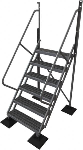 TRI-ARC - 102" 6 Step Configurable Rooftop Ladder - 50° Incline, 500 Lb Capacity, 60" Platform Height, 52-3/4" Base Width x 60" Base Depth, Serrated - Caliber Tooling