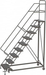 TRI-ARC - 126" 9 Step Configurable Rolling Ladder - 56° Incline, 450 Lb Capacity, 90" Platform Height, 35" Base Width x 71" Base Depth, Perforated Tread - Caliber Tooling