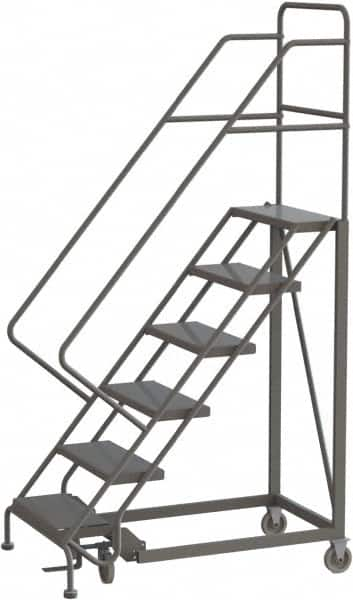 TRI-ARC - 96" 6 Step Configurable Rolling Ladder - 50° Incline, 450 Lb Capacity, 60" Platform Height, 35" Base Width x 50" Base Depth, Perforated Tread - Caliber Tooling