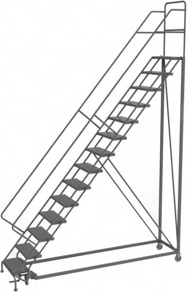 TRI-ARC - 176" 14 Step Configurable Rolling Ladder - 50° Incline, 450 Lb Capacity, 140" Platform Height, 39" Base Width x 104" Base Depth, Perforated Tread - Caliber Tooling