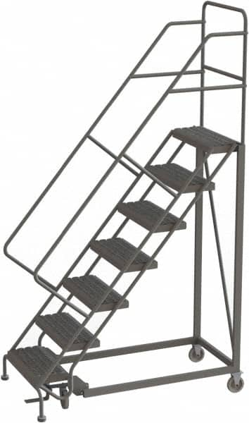 TRI-ARC - 106" 7 Step Configurable Rolling Ladder - 50° Incline, 450 Lb Capacity, 70" Platform Height, 35" Base Width x 56" Base Depth, Serrated - Caliber Tooling