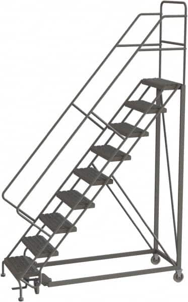 TRI-ARC - 126" 9 Step Configurable Rolling Ladder - 50° Incline, 450 Lb Capacity, 90" Platform Height, 35" Base Width x 71" Base Depth, Serrated - Caliber Tooling