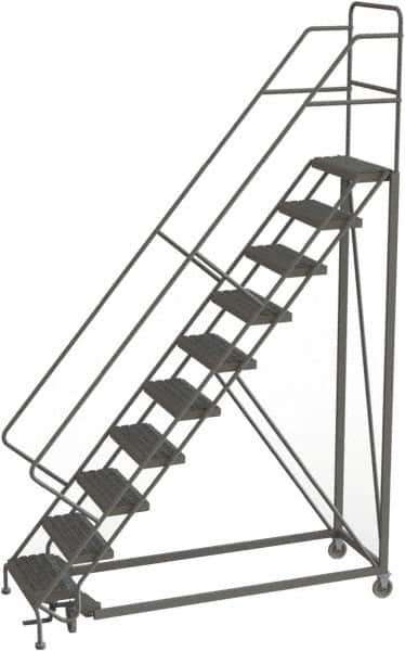 TRI-ARC - 136" 10 Step Configurable Rolling Ladder - 50° Incline, 450 Lb Capacity, 100" Platform Height, 35" Base Width x 76" Base Depth, Serrated - Caliber Tooling