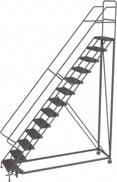 TRI-ARC - 166" 13 Step Configurable Rolling Ladder - 50° Incline, 450 Lb Capacity, 130" Platform Height, 39" Base Width x 97" Base Depth, Serrated - Caliber Tooling