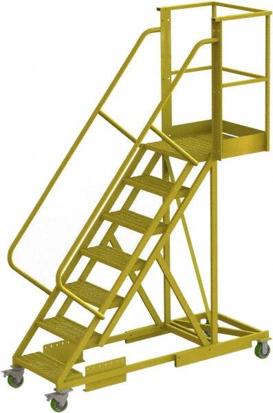 TRI-ARC - 112" 7 Step Configurable Cantilever Ladder - Supported, 300 Lb Capacity, 70" Platform Height, 30" Base Width x 81" Base Depth, Serrated - Caliber Tooling