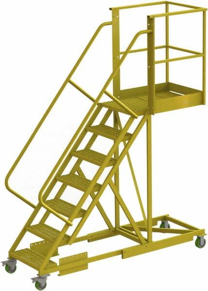 TRI-ARC - 112" 7 Step Configurable Cantilever Ladder - Supported, 300 Lb Capacity, 70" Platform Height, 30" Base Width x 91" Base Depth, Perforated Tread - Caliber Tooling