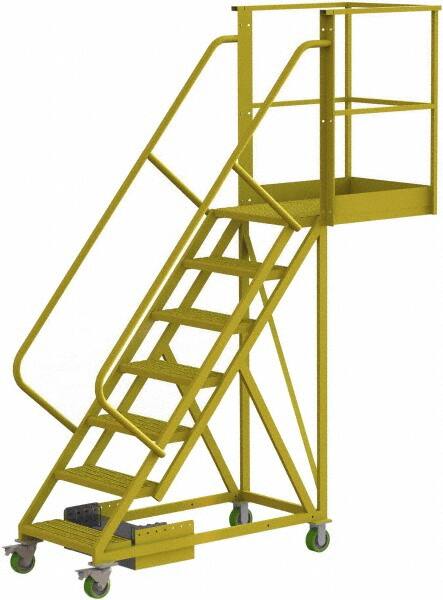 TRI-ARC - 112" 7 Step Configurable Cantilever Ladder - Unsupported, 300 Lb Capacity, 70" Platform Height, 30" Base Width x 91" Base Depth, Serrated - Caliber Tooling