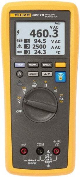 Fluke - FLK-3000 FC, CAT IV, CAT III, 1,000 VAC/VDC, Digital True RMS Auto Ranging Manual Ranging Wireless Multimeter - 50 Ohm, Measures Voltage, Capacitance, Current, Frequency, Resistance - Caliber Tooling