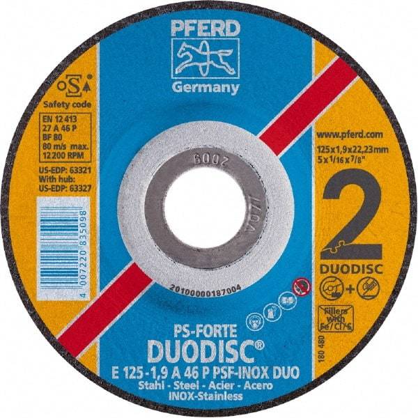 PFERD - 46 Grit, 4-1/2" Wheel Diam, 1/8" Wheel Thickness, 7/8" Arbor Hole, Type 27 Depressed Center Wheel - Aluminum Oxide - Caliber Tooling