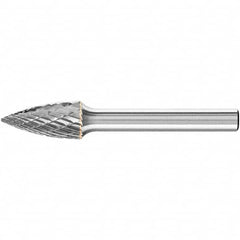 PFERD - 3/8" Cut Diam, 1/4" Shank Diam, Tree Head Double Cut Burr - Carbide, Point End, 1" LOC, 2-1/2" OAL - Caliber Tooling