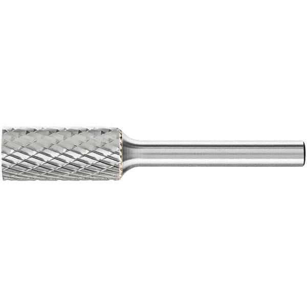 PFERD - 1/2" Cut Diam, 1/4" Shank Diam, Cylinder Head Double Cut Burr - Carbide, Flat End, 1" LOC, 2-3/4" OAL - Caliber Tooling