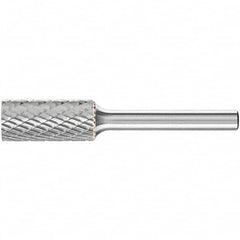 PFERD - 1/2" Cut Diam, 1/4" Shank Diam, Cylinder Head Double Cut Burr - Carbide, Flat End, 1" LOC, 2-3/4" OAL - Caliber Tooling