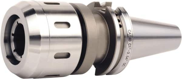 Accupro - CAT40 Dual Contact Taper, 3/4" Hole Diam x 2.05" Nose Diam Milling Chuck - 3.54" Projection, 0.0002" TIR, Through-Spindle & DIN Flange Coolant, - Exact Industrial Supply