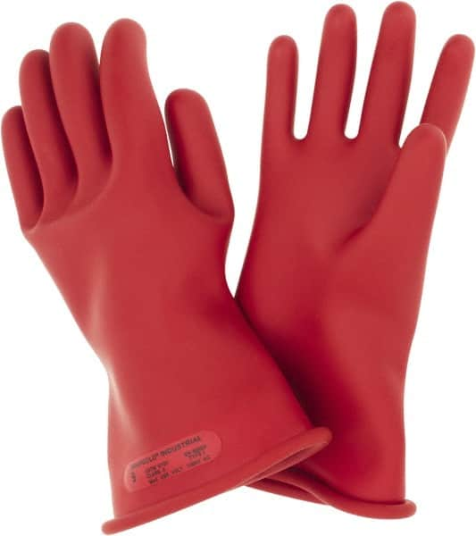 Ansell - Class 0, Size 9, 11" Long, Rubber Lineman's Glove - 5,000 AC Max Use Voltage, 1,000 AC Test Voltage, Red, ASTM D120 - Caliber Tooling