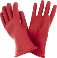 Ansell - Class 0, Size 10, 11" Long, Rubber Lineman's Glove - 5,000 AC Max Use Voltage, 1,000 AC Test Voltage, Red, ASTM D120 - Caliber Tooling