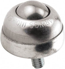 Hudson Bearing - 1 Inch Diameter, Round, Stainless Steel Ball Transfer - 1-3/4 Inch Overall Diameter, 1-3/8 Inch Mount Height, 75 Lb. Capacity - Caliber Tooling