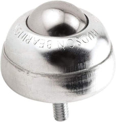 Hudson Bearing - 1 Inch Diameter, Round, Stainless Steel Ball Transfer - 1-3/4 Inch Overall Diameter, 1-3/8 Inch Mount Height, 75 Lb. Capacity - Caliber Tooling