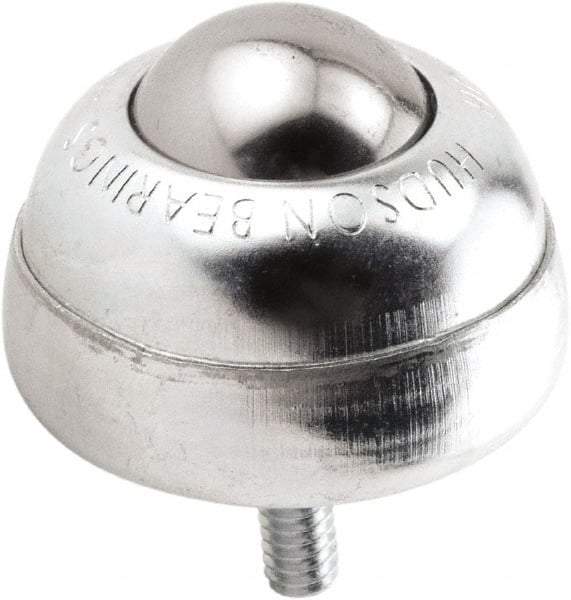 Hudson Bearing - 1 Inch Diameter, Round, Stainless Steel Ball Transfer - 1-3/4 Inch Overall Diameter, 1-3/8 Inch Mount Height, 75 Lb. Capacity - Caliber Tooling