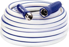 Legacy - 50' Long Marine/RV Hose - 1/2" Diam, 3/4" GHT, Hi-Tec Polymer, 150 psi, All Season, White with Blue Stripe - Caliber Tooling