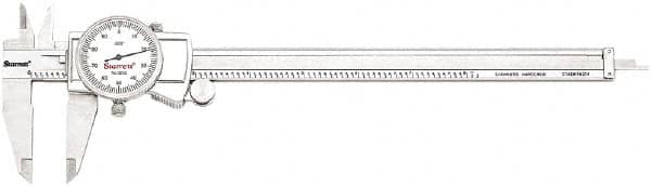 Starrett - 0" to 8" Range, 0.001" Graduation, 0.1" per Revolution, Dial Caliper - White Face, 1.5" Jaw Length, Accurate to 0.001" - Caliber Tooling