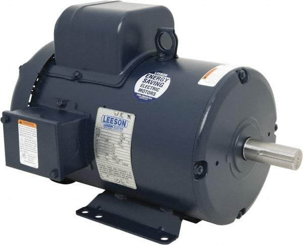 Leeson - 5 Max hp, 3,600 Max RPM, Capacitor Start Electric AC DC Motor - 230 V Input, Single Phase, 184T Frame, 1-1/8" Shaft Diam, Rigid Base Mount, TEFC Enclosure - Caliber Tooling