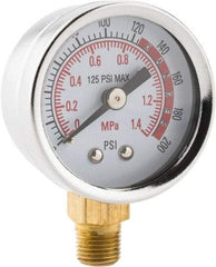 PRO-SOURCE - 1-1/2" Dial, 1/8 Thread, 0-200 Scale Range, Pressure Gauge - Lower Connection Mount - Caliber Tooling