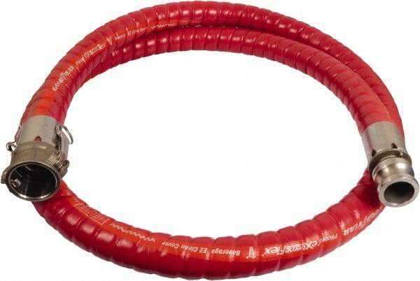 Continental ContiTech - 1-1/2" Inside x 2.03" Outside Diam, 220°F, Male x Female Camlock Food & Beverage Hose - 3" Bend Radius, Red, 10' Long, 250 Max psi, 29 Vacuum Rating - Caliber Tooling