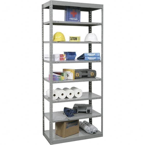 Hallowell - 8 Shelf Starter Heavy-Duty Open Steel Shelving - 400 Lb Capacity, 48" Wide x 87" High x 12" Deep, Gray - Caliber Tooling