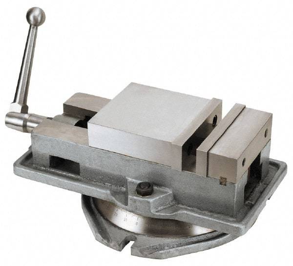 Interstate - 6" Jaw Width, 6" Jaw Opening Capacity, Horizontal Swivel Machine Vise - Manual Operation, 6,613 Lb Capacity, 1 Station, 19-1/8" Long x 6-7/32" High x 1-3/4" Deep, 1-1/2" Jaw Height - Caliber Tooling