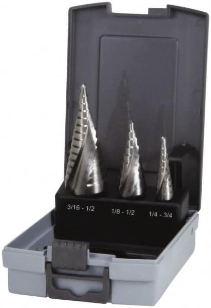 Hertel - 1/8 to 3/4", 118° Point, Bright Finish, High Speed Steel Step Drill Bit Set - Caliber Tooling