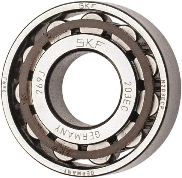 SKF - 17mm Bore Diam, 40mm Outside Diam, 12mm Wide Cylindrical Roller Bearing - 17,200 N Dynamic Capacity, 14,300 Lbs. Static Capacity - Caliber Tooling