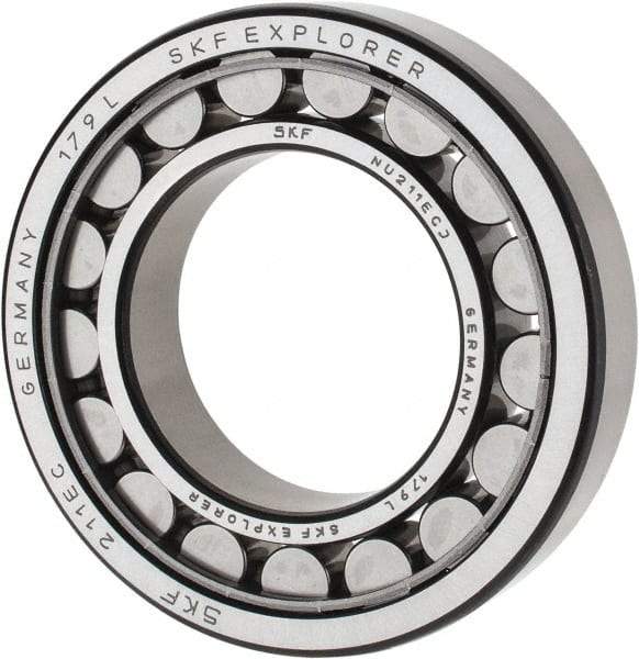 SKF - 55mm Bore Diam, 100mm Outside Diam, 21mm Wide Cylindrical Roller Bearing - 84,200 N Dynamic Capacity, 95,000 Lbs. Static Capacity - Caliber Tooling